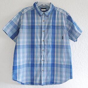 COLUMBIA Men's Size L Regular Fit Plaid Short Sleeve Button Down Shirt Blue